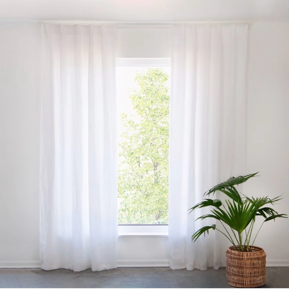 Bokser Home White 100% French Linen CURTAIN PANELS - A Set of Two Panels. New!